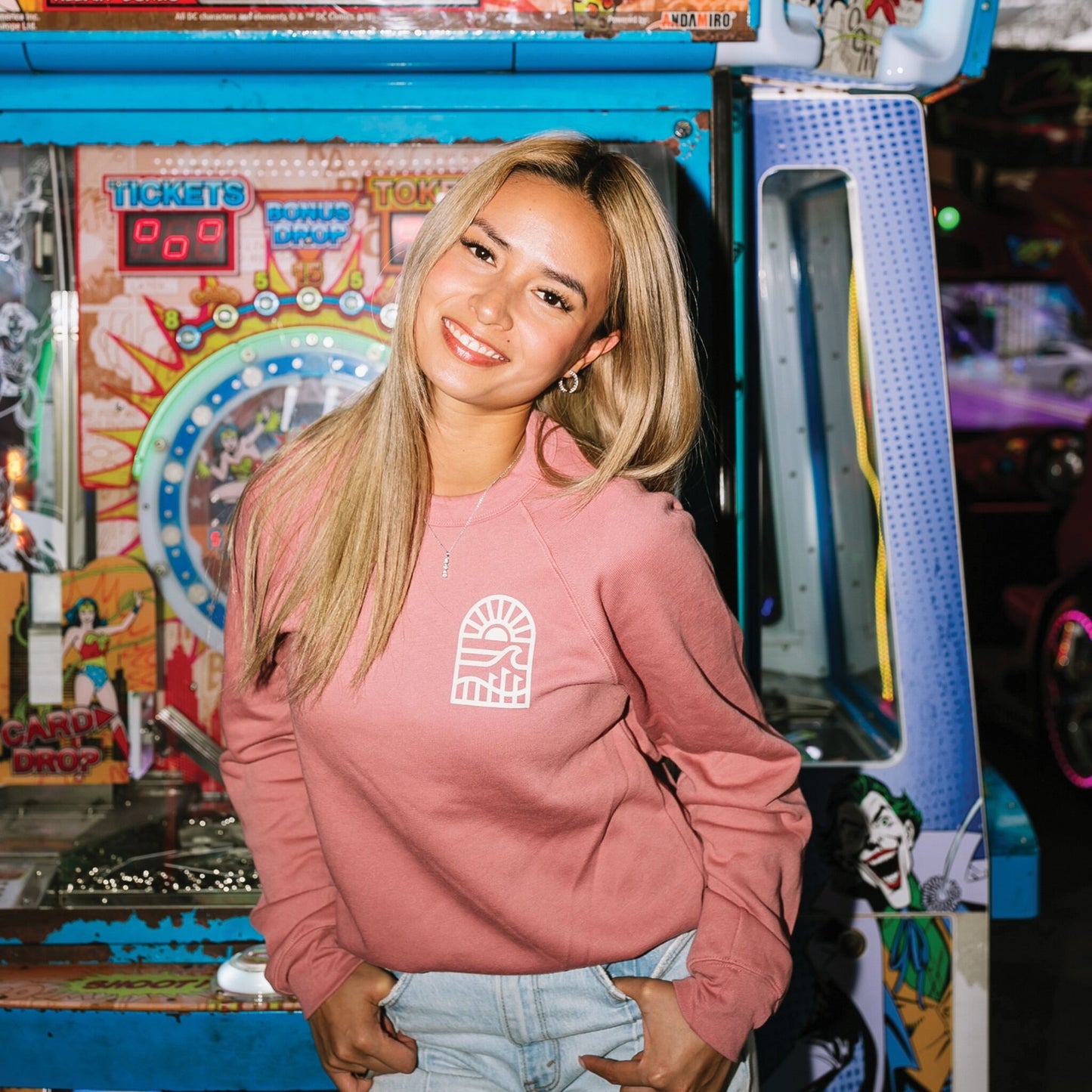 Belmont Park Crewneck Sweater - Mauve Pink